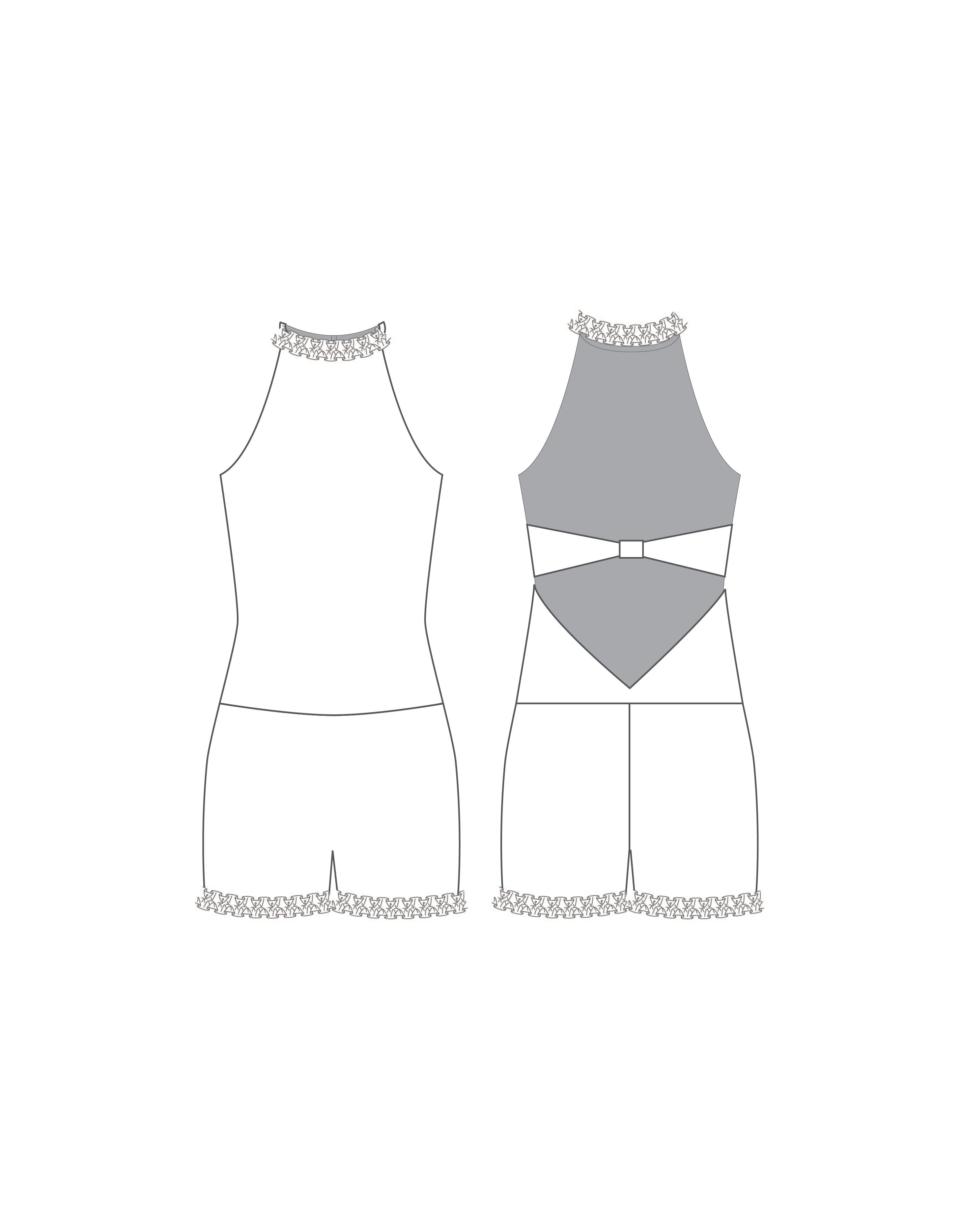 Custom Inked Bow Back Halter Biketard with Ruffles - Lycra