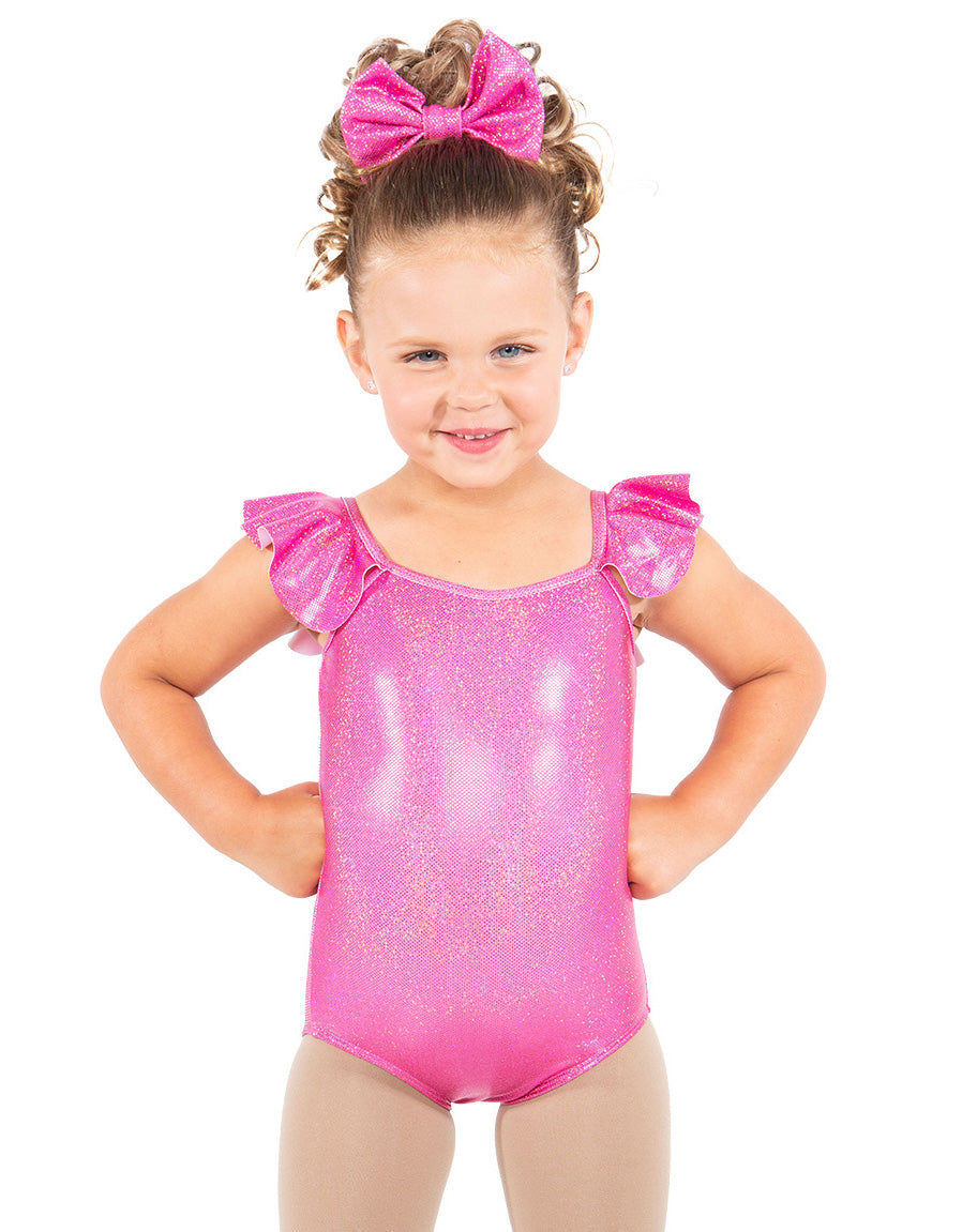 Solid Hologram Cami Leotard with Flutter Sleeves