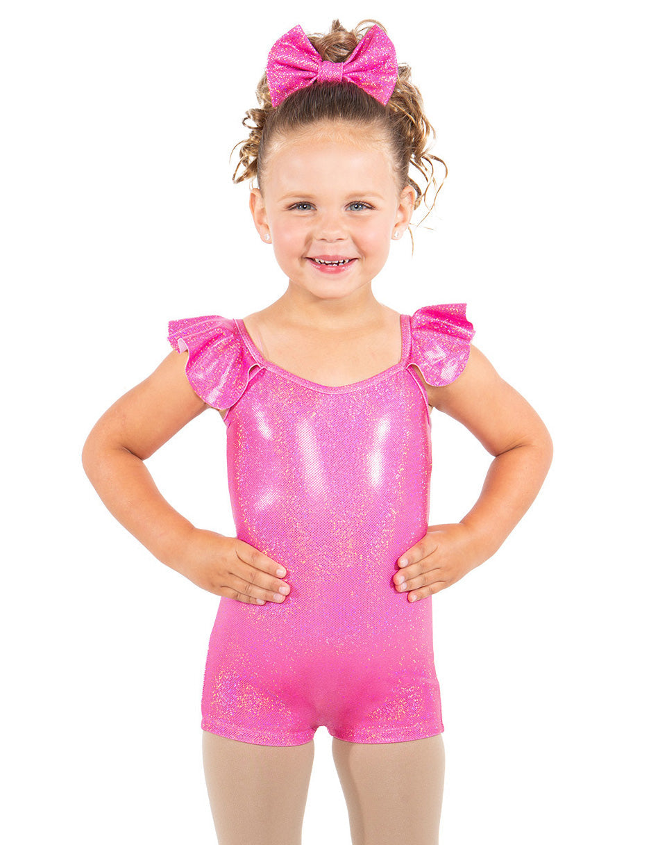Solid Hologram Cami Biketard with Flutter Sleeves