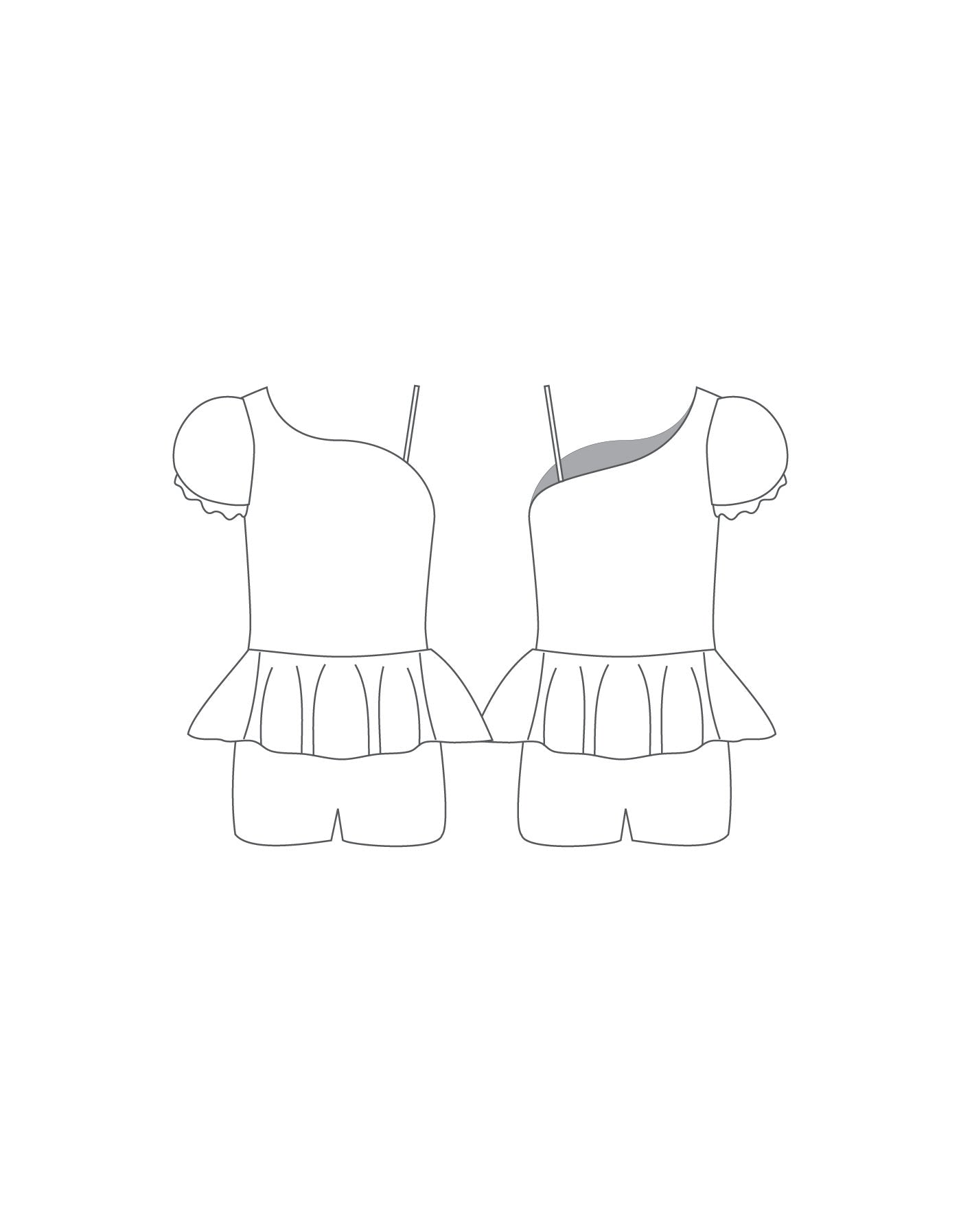 Custom Inked One Shoulder Puff Sleeve Biketard w Peplum - Hologram