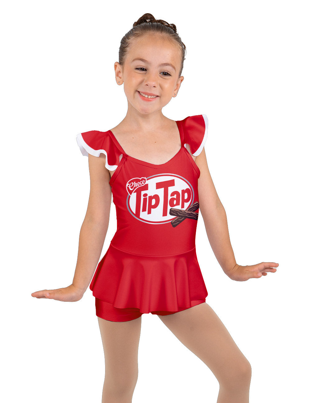 Tip Tap Chocolate Camisole Flutter Sleeve Biketard w Peplum