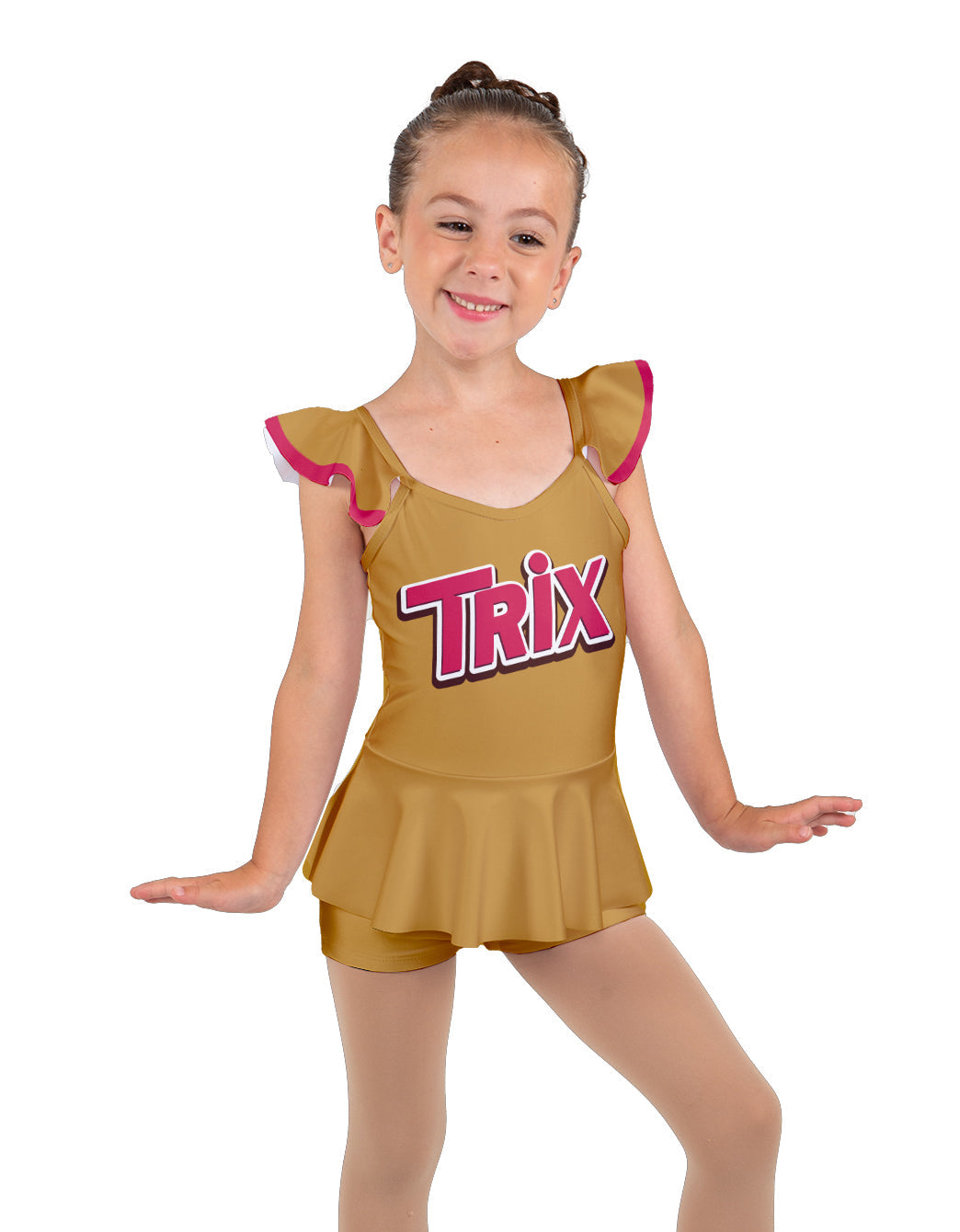 Trix Chocolate Camisole Flutter Sleeve Biketard w Peplum