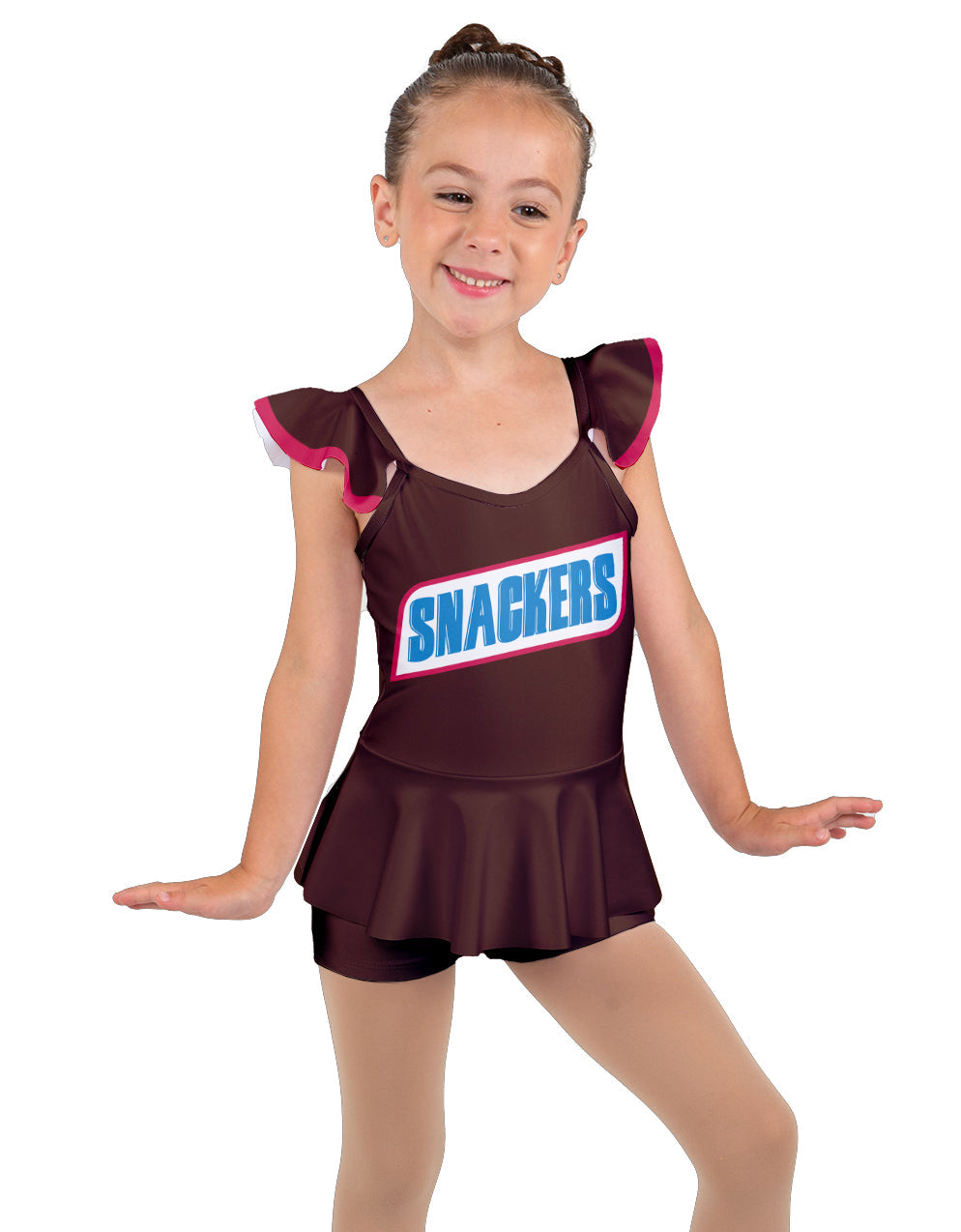 Snackers Chocolate Camisole Flutter Sleeve Biketard w Peplum