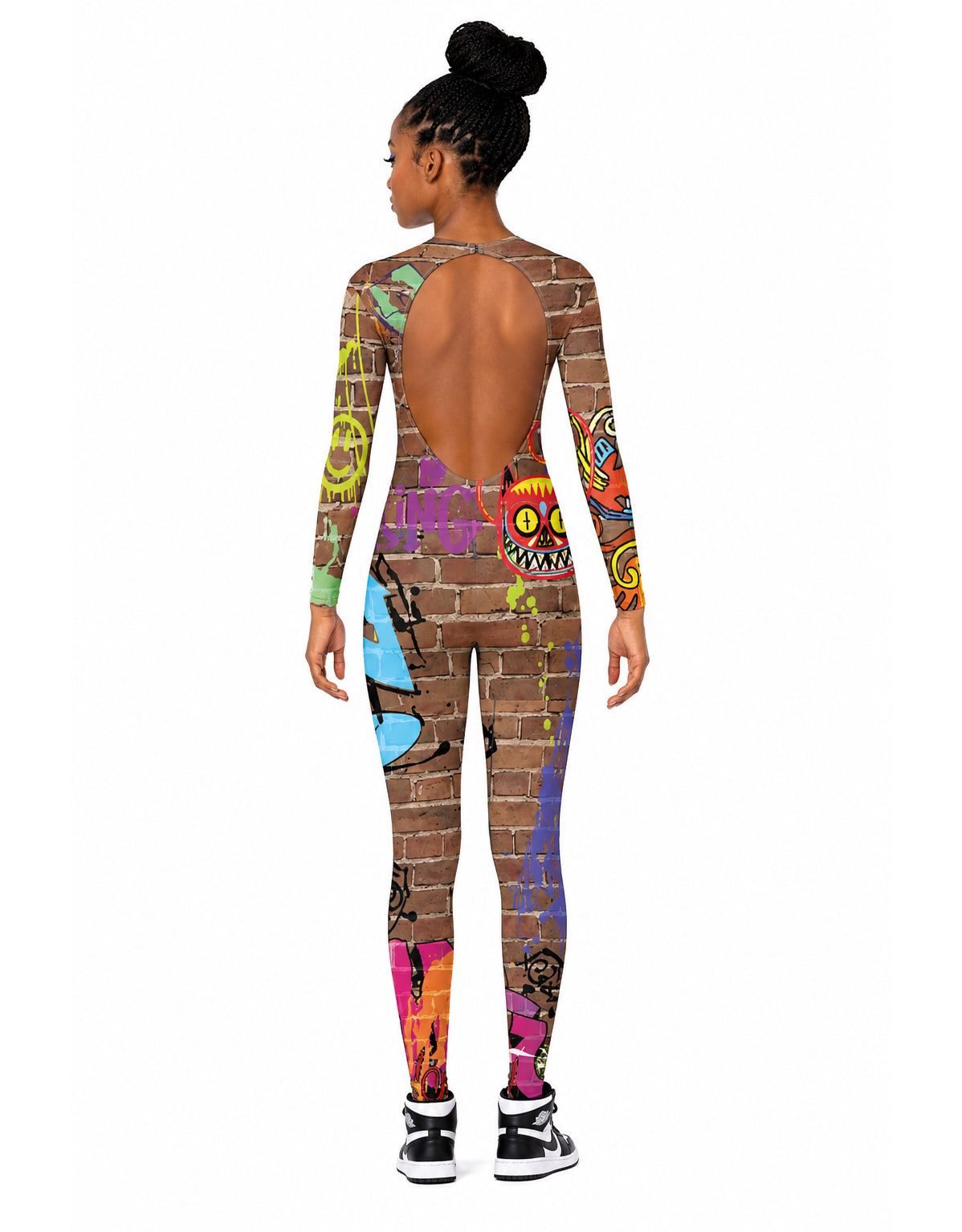 Defaced LS Open Back Unitard