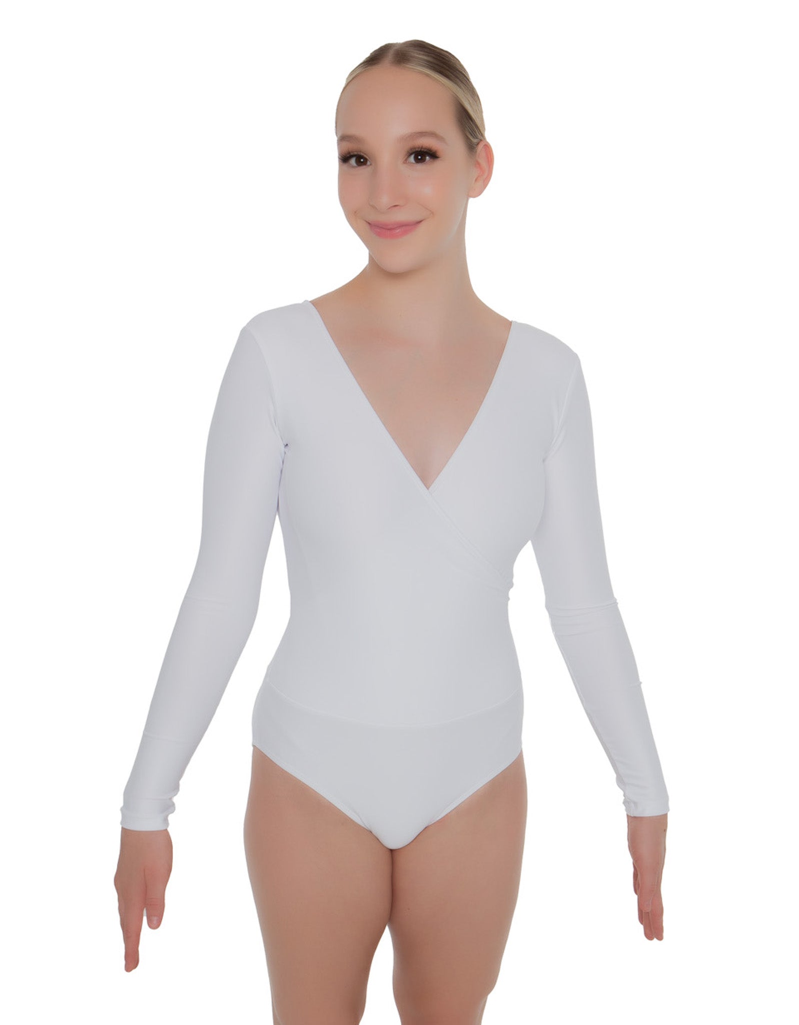 Body incrociato in lycra a maniche lunghe
