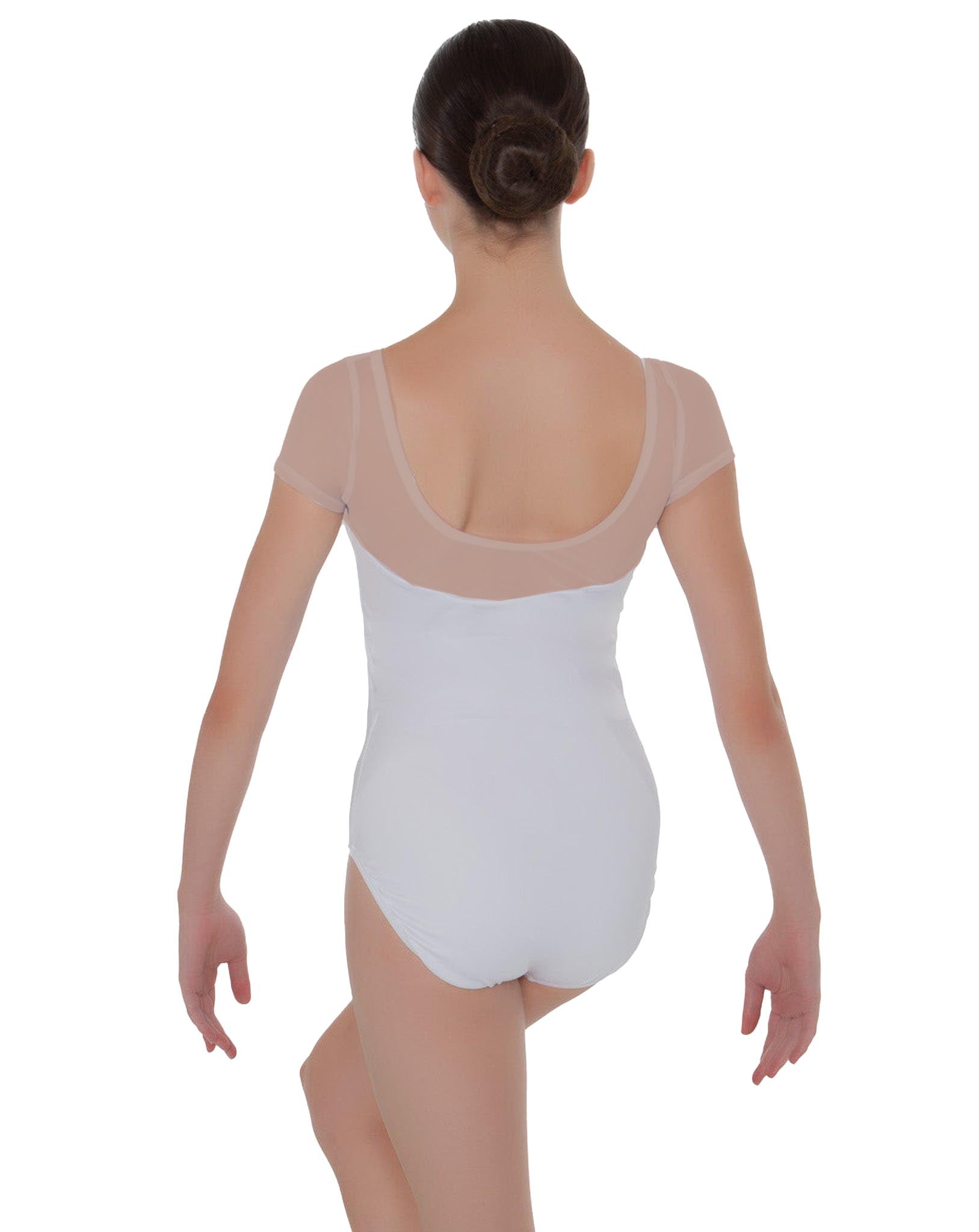 Solid Lycra Cap Sleeve Mesh Sweetheart Leotard