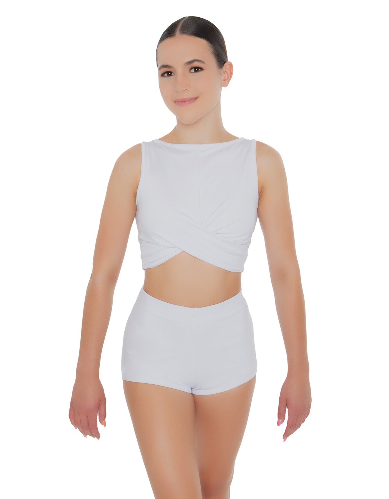 Top corto in lycra intrecciata tinta unita