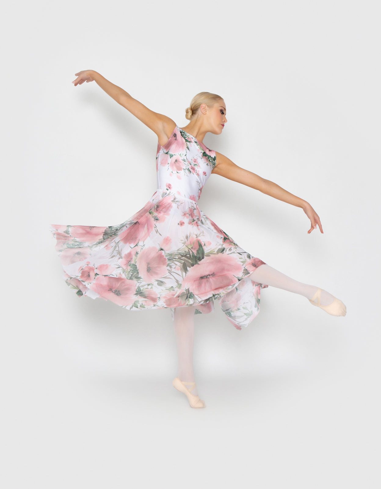 Pale Poppies Full Calf Length Skirt with Closed Sides