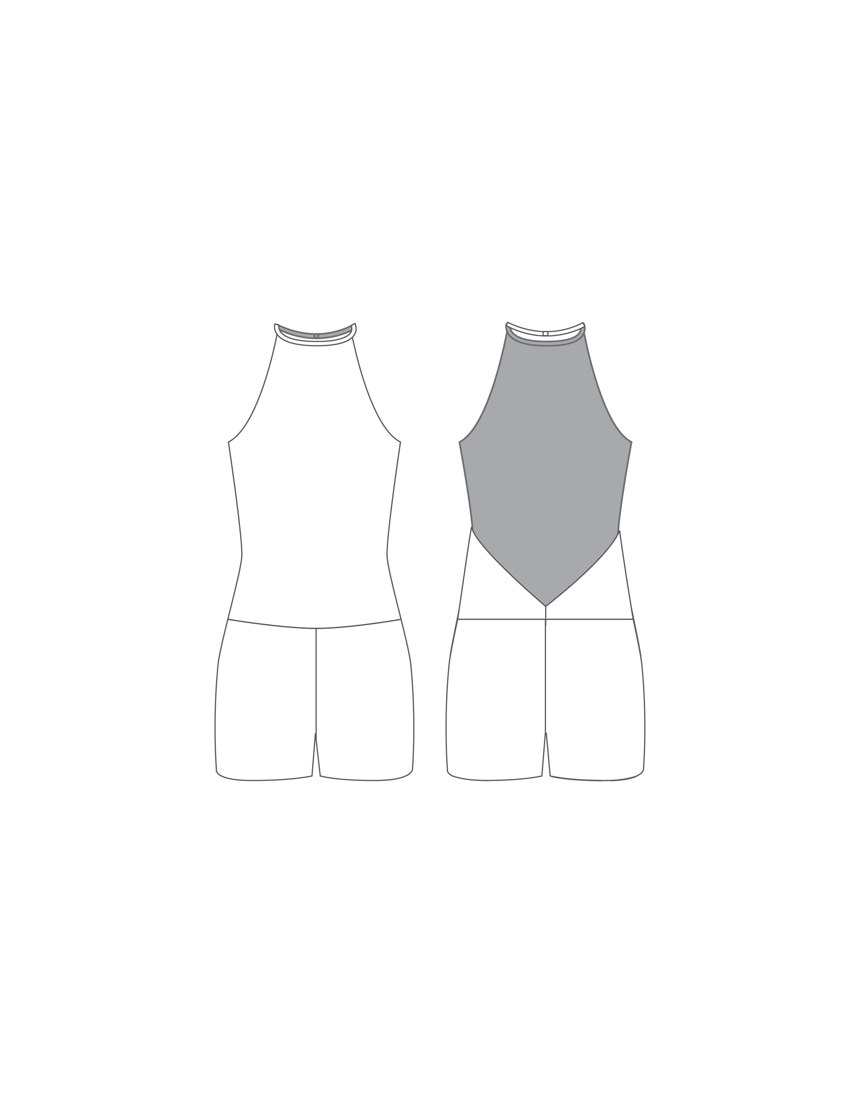 Custom Inked Deep Back Halter Biketard With Waist Seam - Lycra