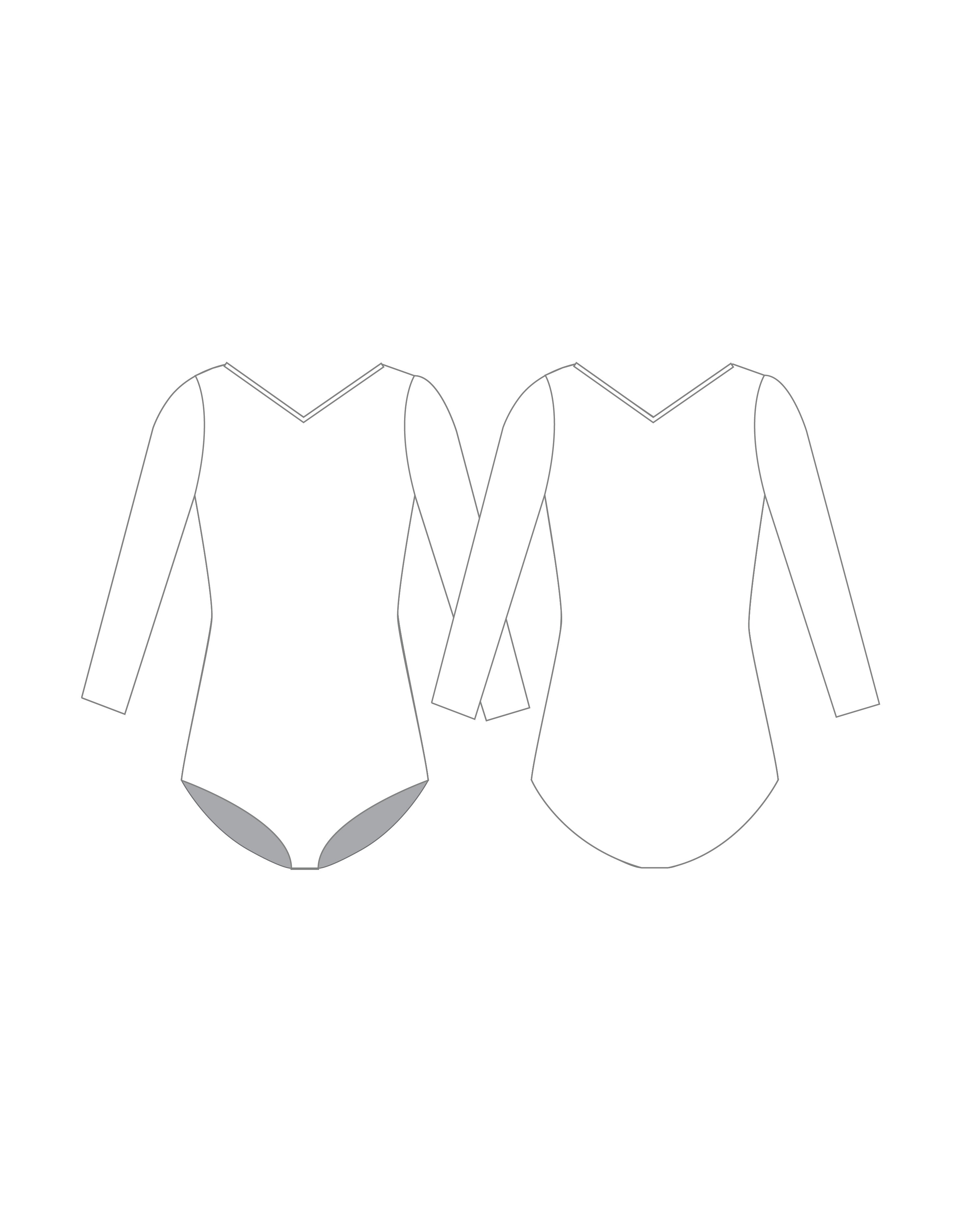 Body da ginnastica con scollo a V e maniche a 3/4 personalizzabile - Lycra