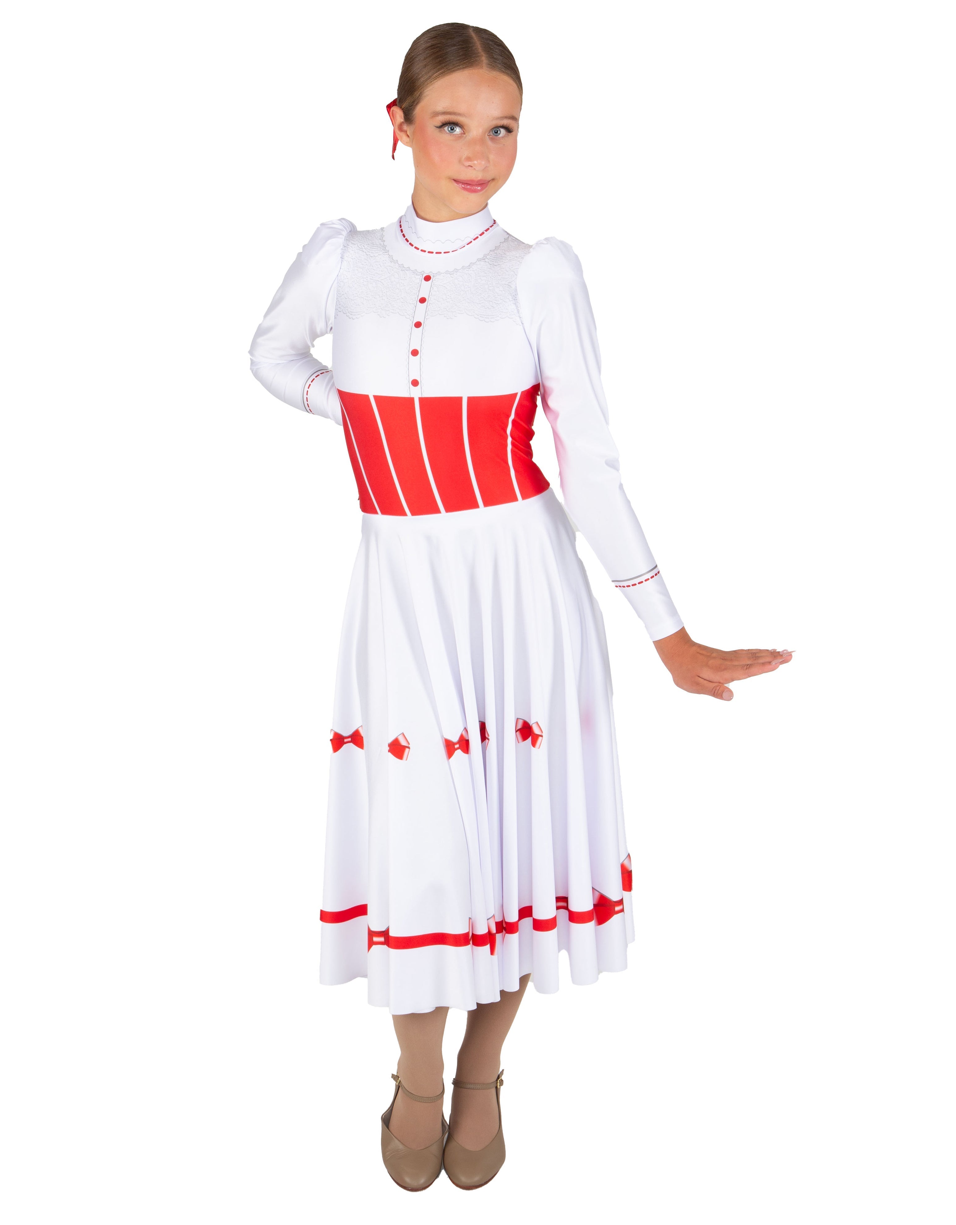 Jolly Holiday LS Puff Sleeve TNeck Dress with Character Skirt