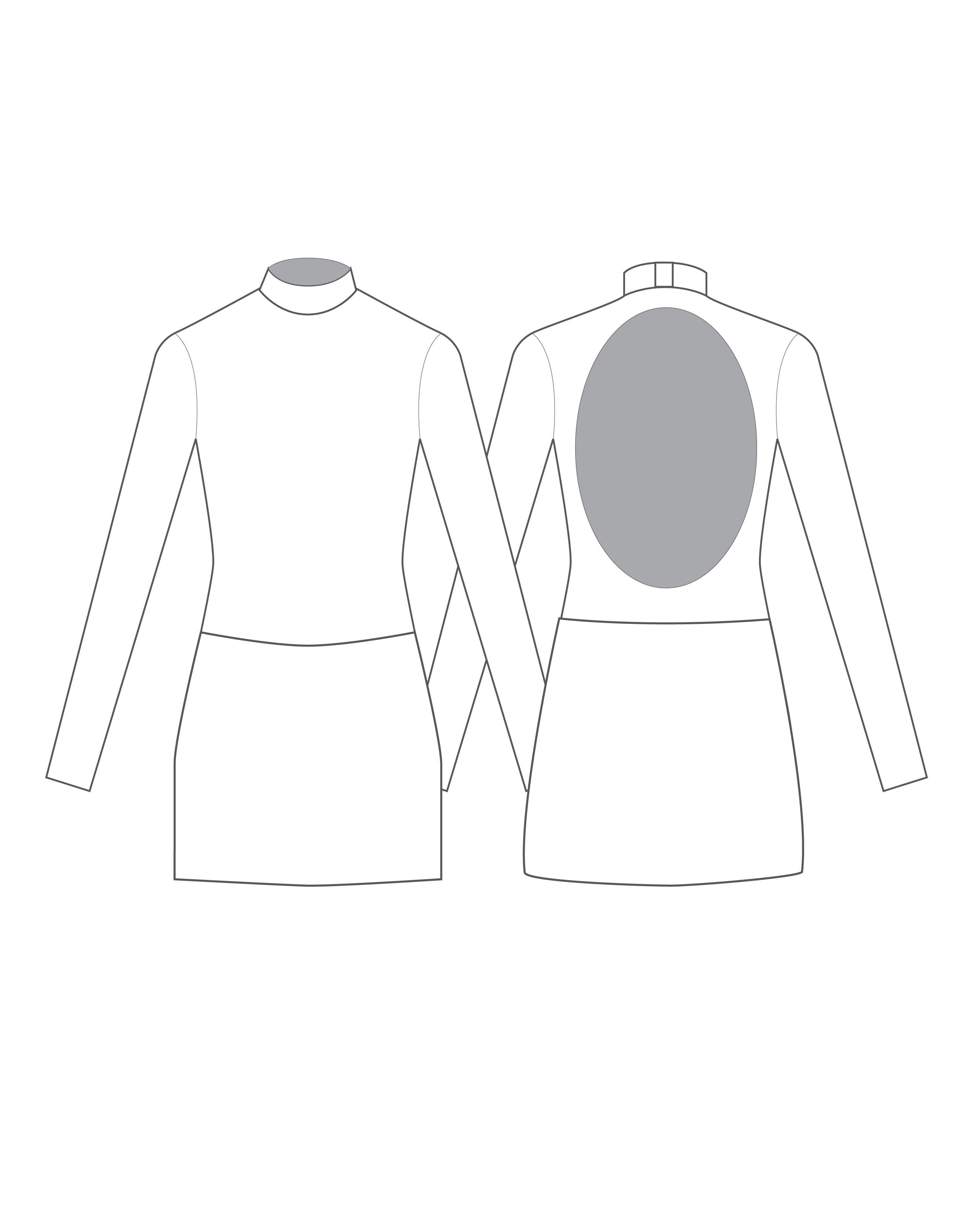 Custom Inked LS Tneck Open Back Biketard with Panel Skirt - Lycra