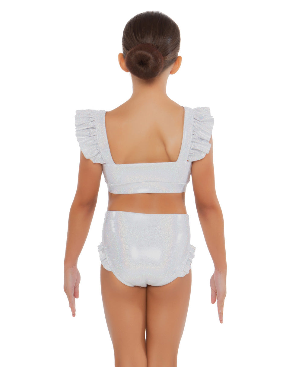 Top corto con scollo a cuore e maniche arricciate