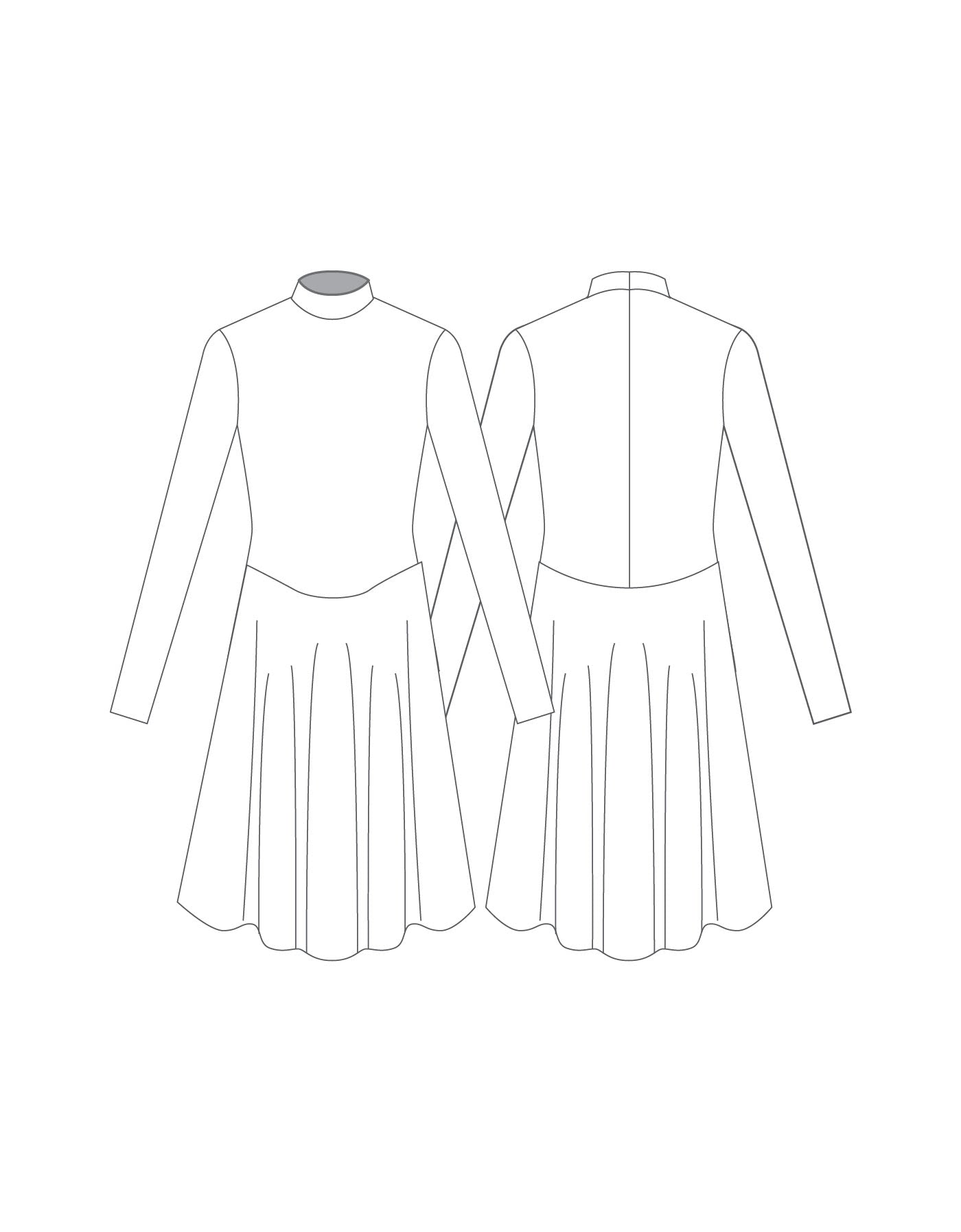 Custom Inked LS TNeck Zipper Back Dress with Calf Length Skirt - Lycra