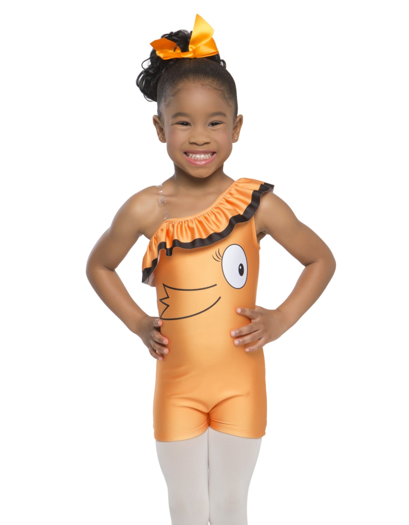 Orange Fish One Shoulder con volant Biketard