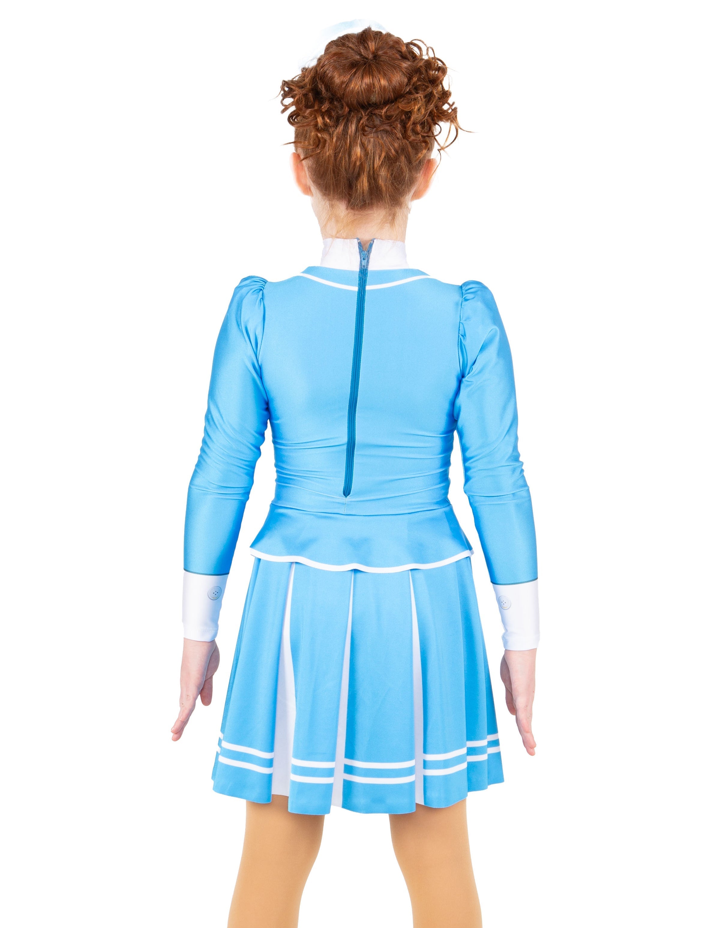 Flight Attendant LS TNeck Biketard with Attached Pleated Skirt and Peplum