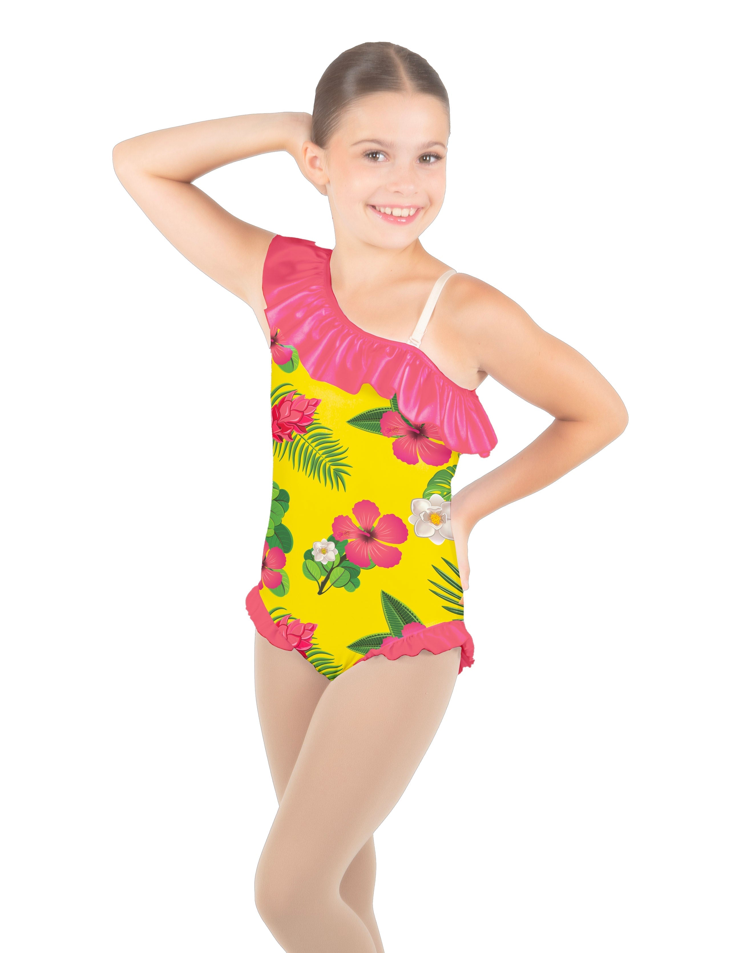 Tropicoco One Shoulder w Ruffle w Leg Flutter Leotard