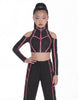 BlackPink Full Zip Front LS TNeck Cold Shoulder Crop Top