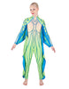 Tuta intera Sea Creature LS con scollo a V, cerniera posteriore e pinne