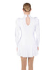 Solid Lycra LS Puff Sleeve TNeck Keyhole Back Dress