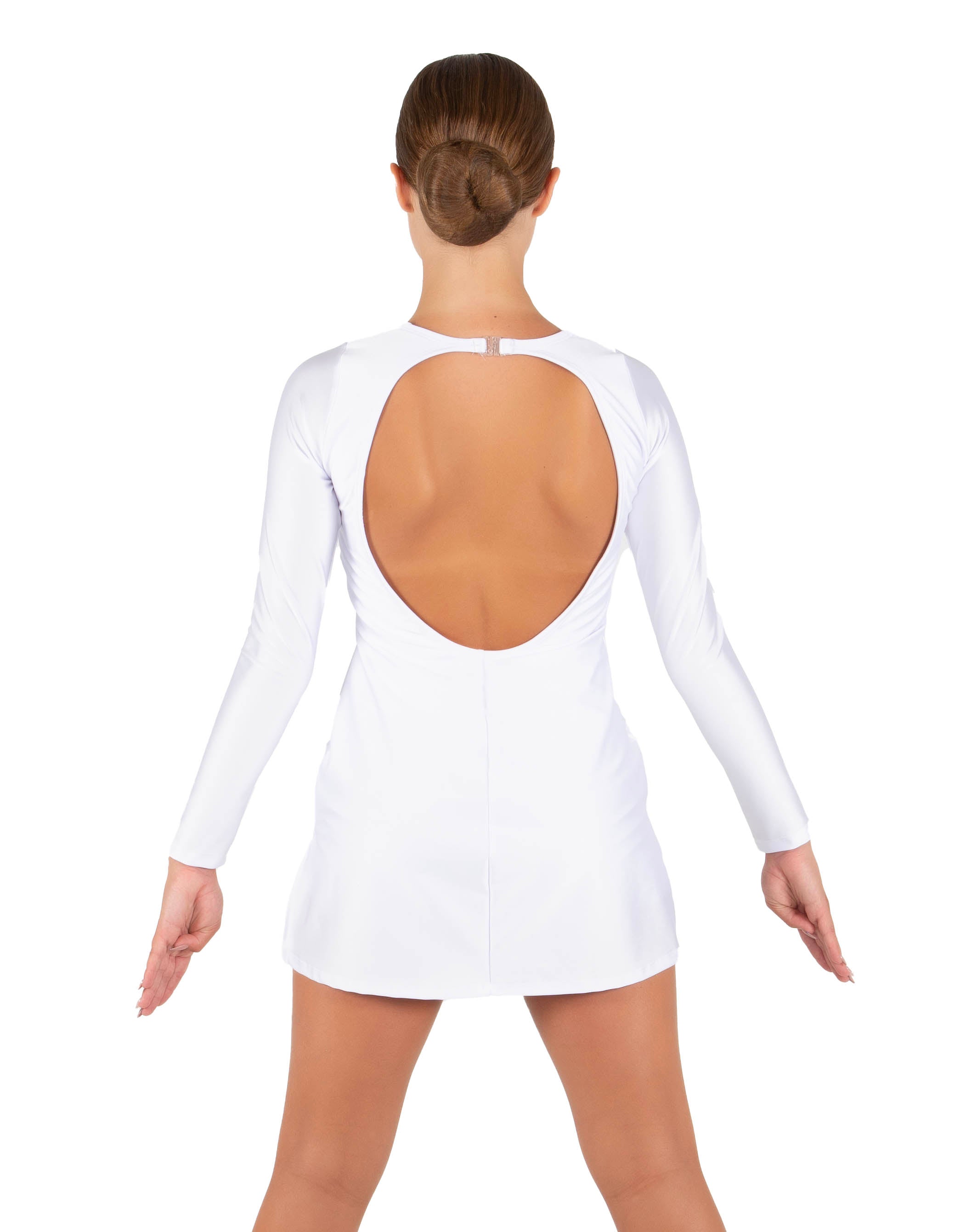 Solid Lycra LS Round Neck Dress with Open Back and Side Slits w/attached shorts