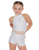Top corto in lycra tinta unita con scollo all'americana