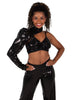Liquid - Black Flat Sequin One Long Puff Sleeve TNeck Shrug