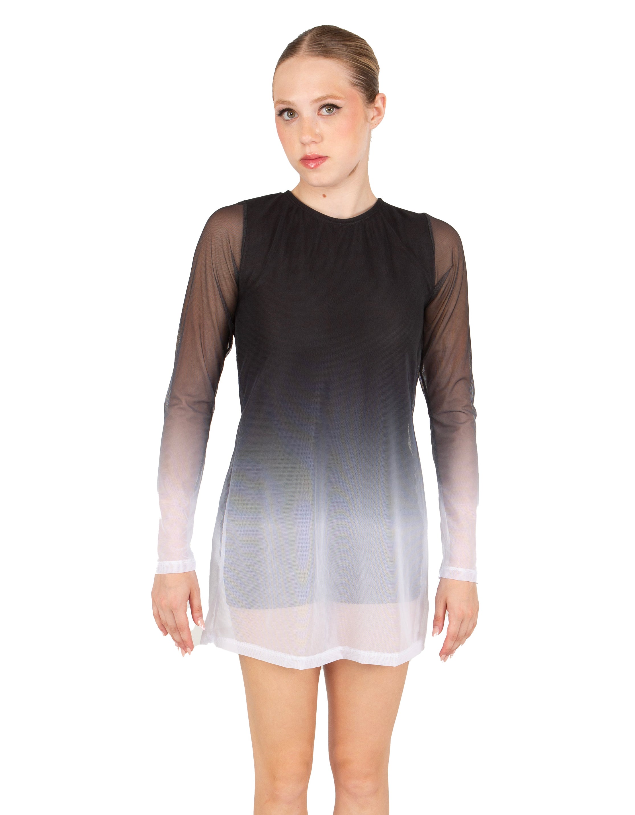 Abito Divine LS con scollo rotondo, schiena scoperta e spacchi laterali trasparenti