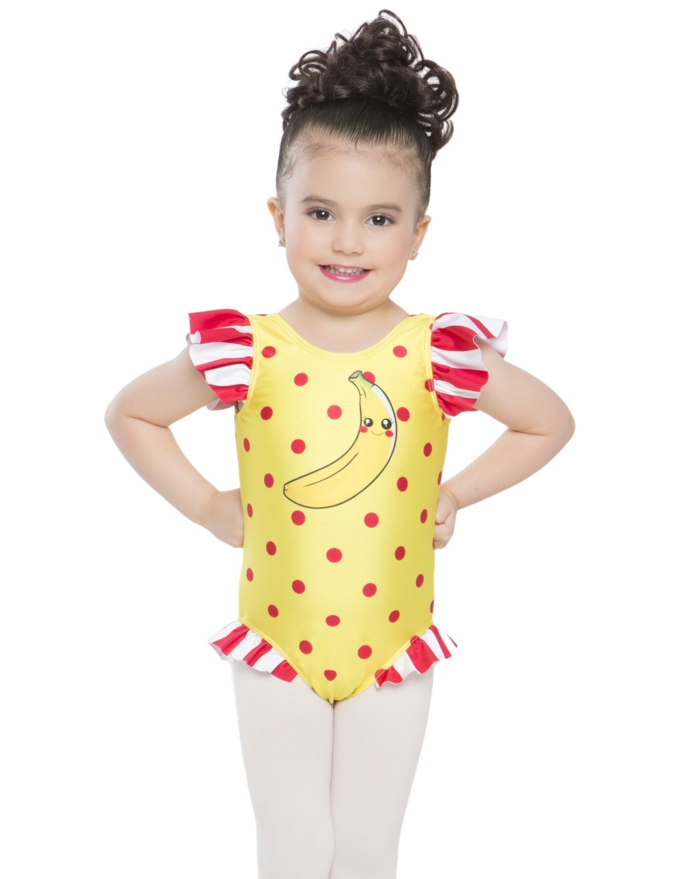 Canotta con maniche arricciate e body per le gambe Banana Smoothie Jazz Polkadots