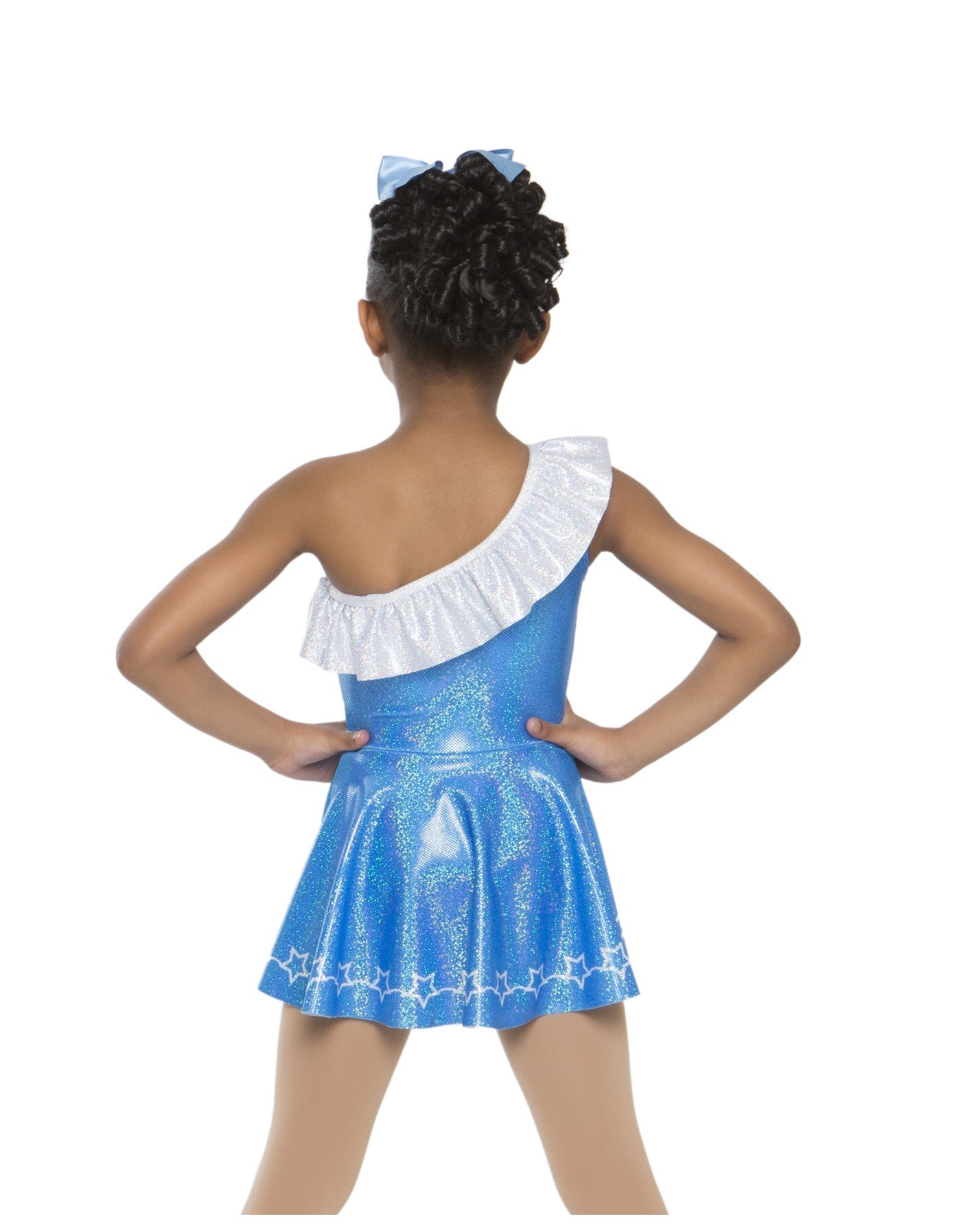 Abito monospalla con volant e motivo arcobaleno Disco Dream