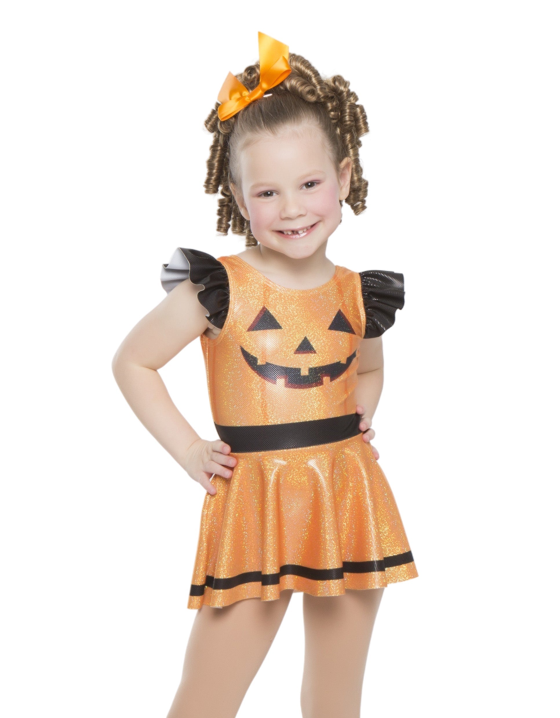 Vestito con maniche a sbuffo e canotta a forma di zucca di Halloween