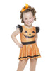 Vestito con maniche a sbuffo e canotta a forma di zucca di Halloween