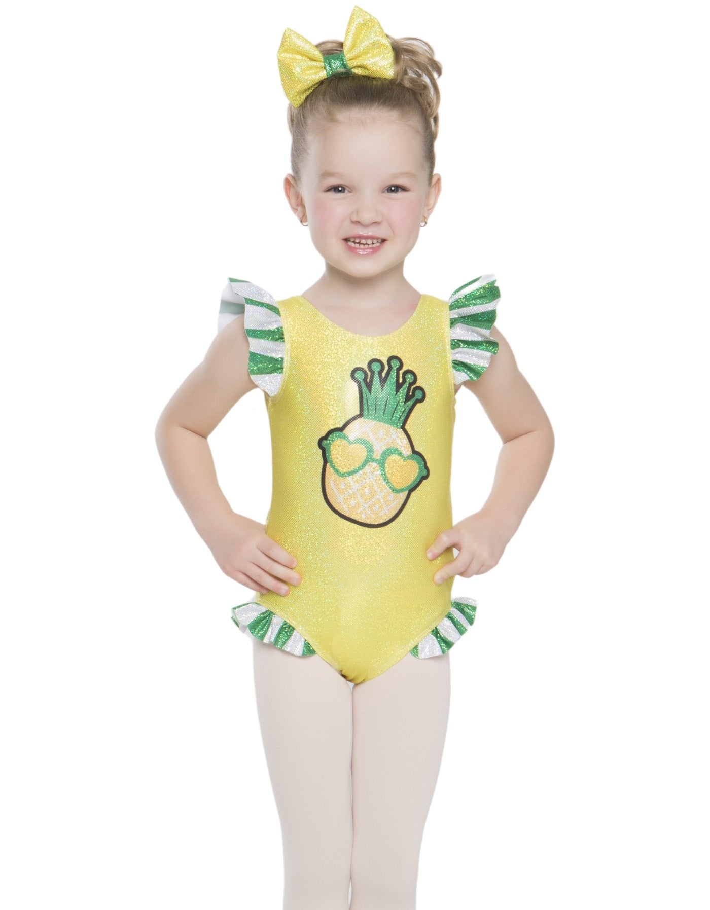 Canotta con emoji a forma di ananas e maniche arricciate, body per le gambe
