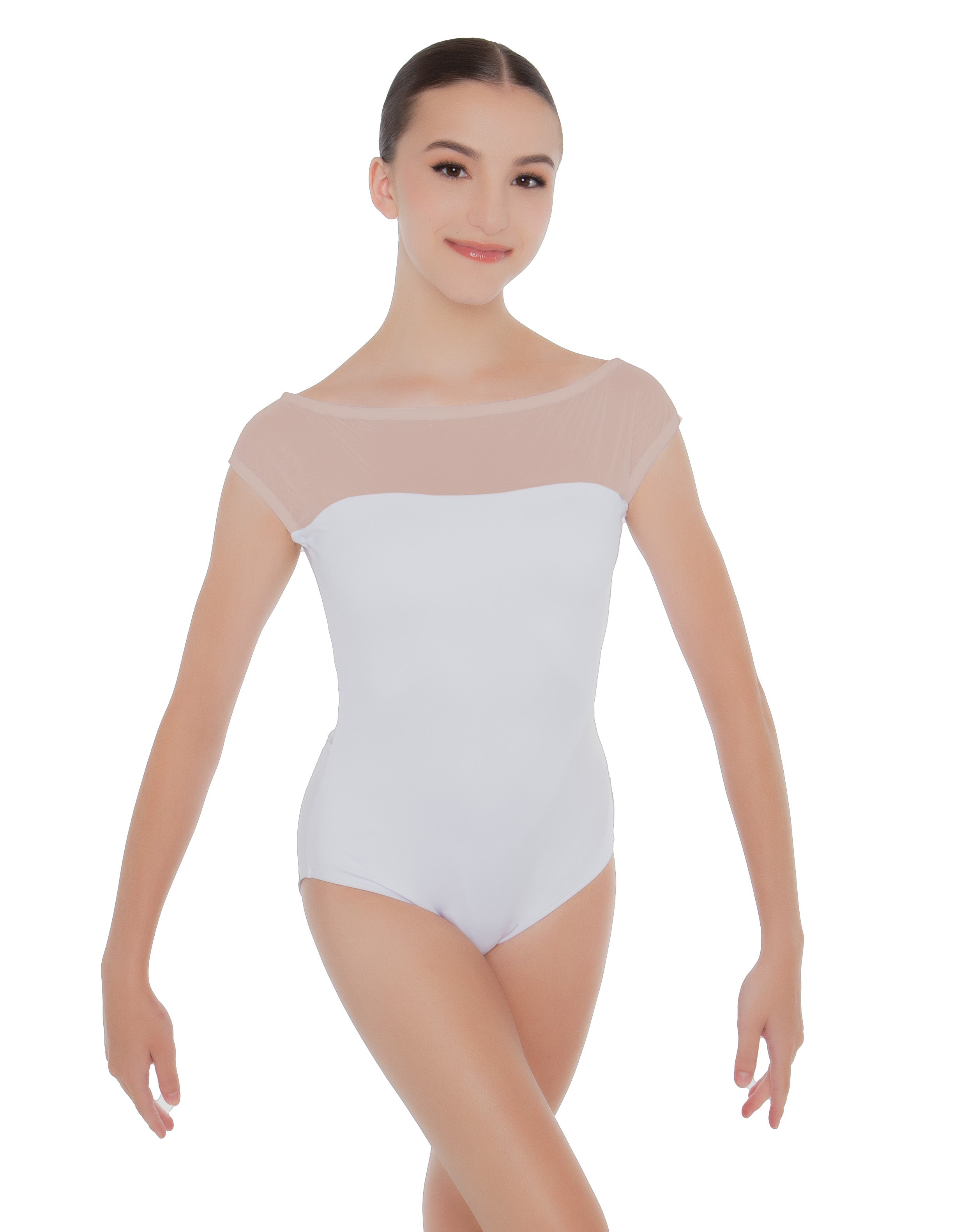 Solid Lycra Mesh Yoke Leotard with High Back