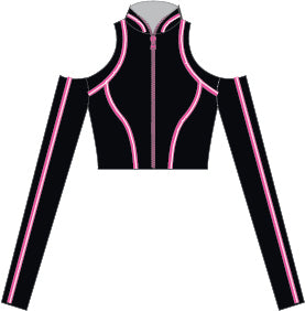 BlackPink Full Zip Front LS TNeck Cold Shoulder Crop Top