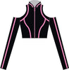 BlackPink Full Zip Front LS TNeck Cold Shoulder Crop Top