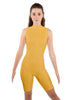 Solid Lycra T Neck Sleeveless Biketard - Bike Short Length - Zipper Back