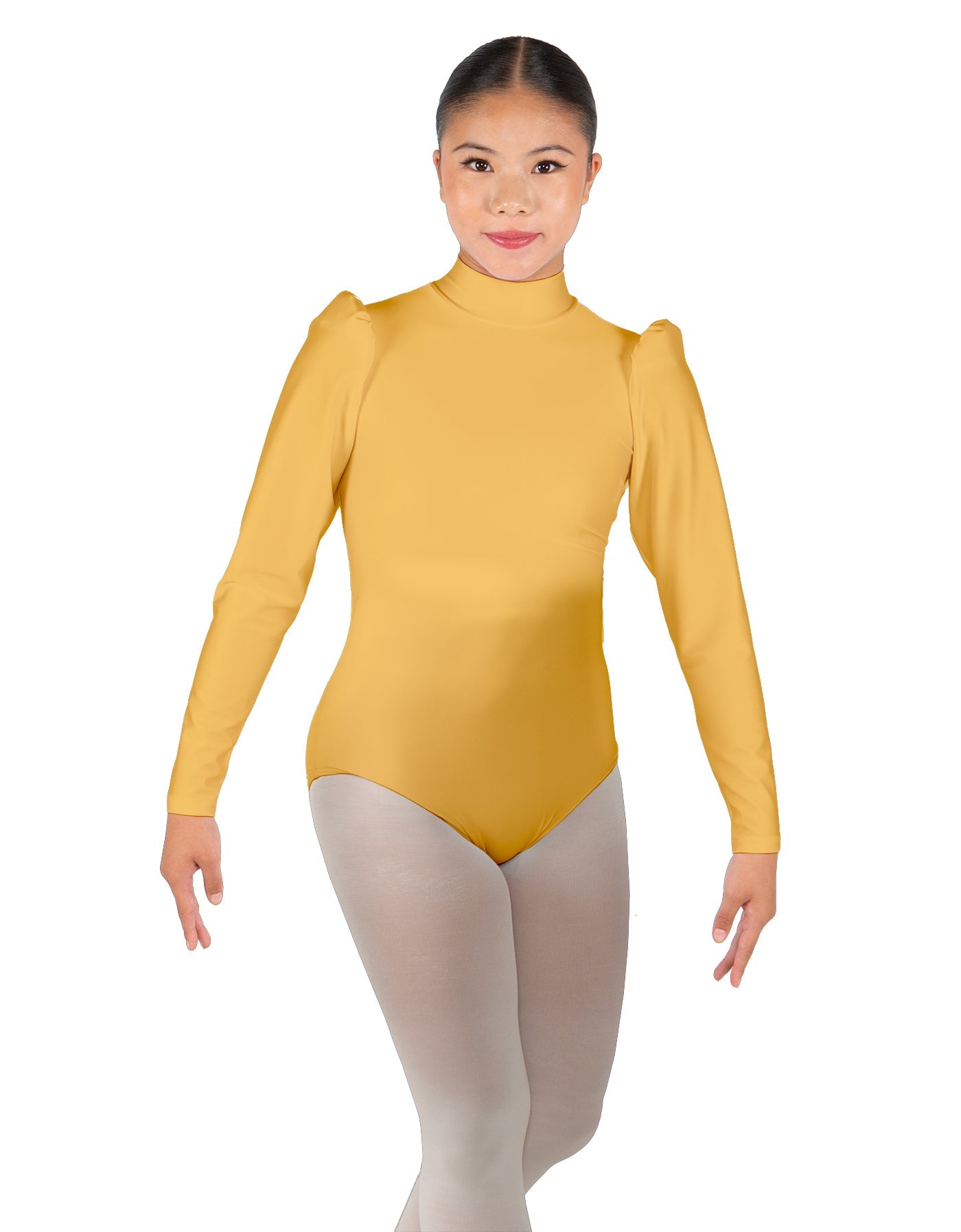 Solid Lycra Long Puff Sleeve with TNeck and Keyhole Back Leotard