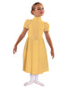 Solid Lycra T Neck Puff Sleeve Dress Below Knee Zipper back