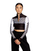 Top corto Checkers LS con cerniera frontale